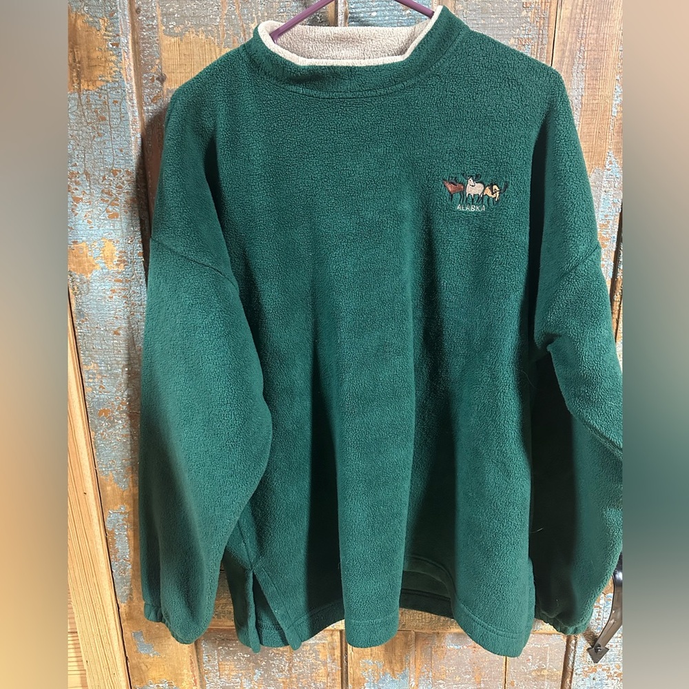 Polar Graphics USA Vintage Alaska Fleece Mock Turtle Neck XL Moose Embroidered